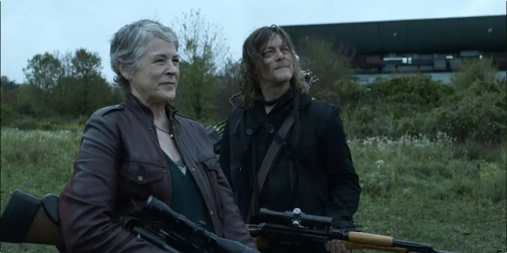 Melissa McBride and Norman Reedus as Carol and Daryl in The Walking Dead: Daryl Dixon Season 2