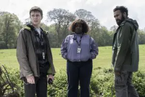 Ruaridh Mollica, Lolly Adefope and Himesh Patel in The Franchise