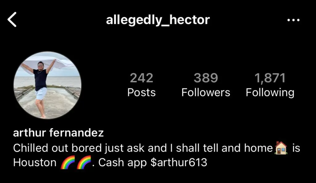 Arthur Hector Fernandez III's Instagram Account