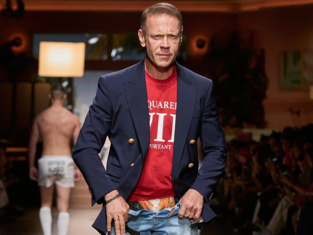 Rocco Siffredi walking the catwalk for Dsquared2 in Milan
