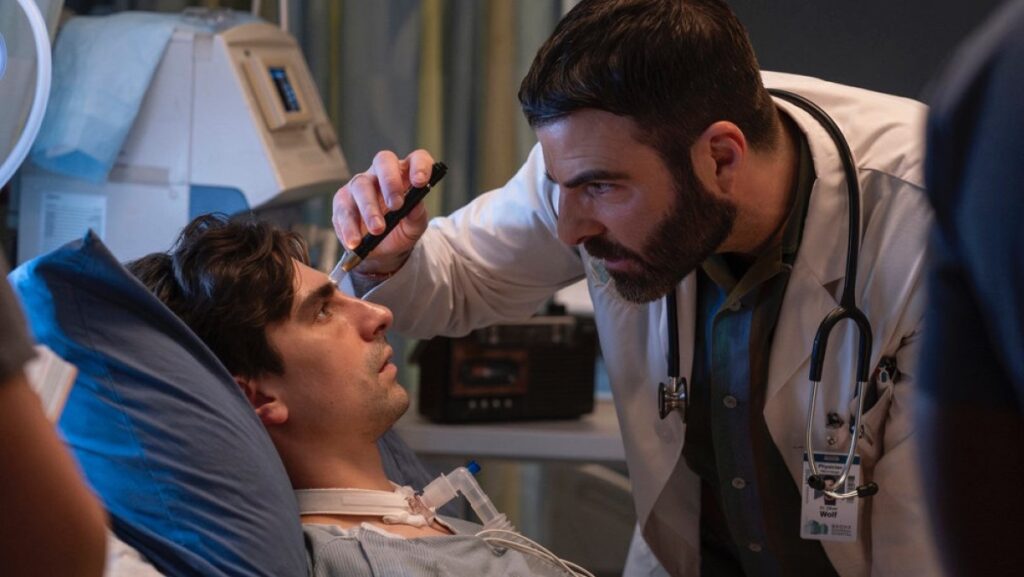 Alex Ozerov-Meyer and Zachary Quinto in Brilliant Minds