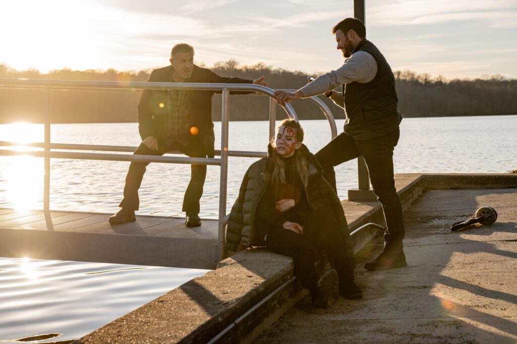 Sylvester Stallone, Willa Fitzgerald, and Scott Eastwood in Alarum