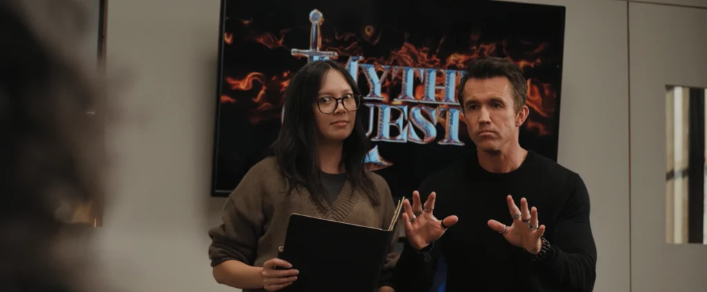 Poppy and Ian presenting the Heaven idea for MQ in Mythic Quest Season 4, Episode 1