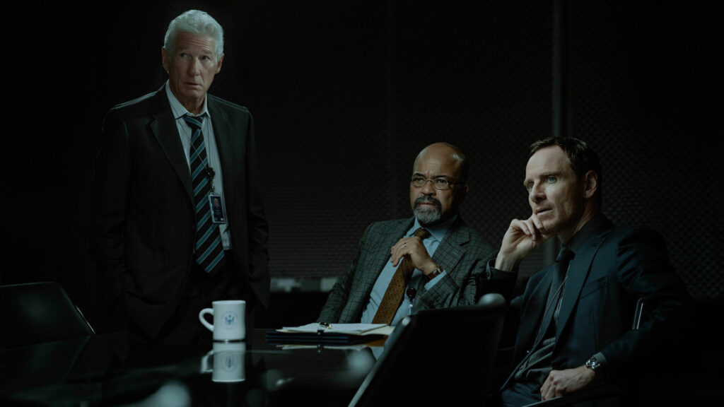 Richard Gere, Jeffrey Wright, and Michael Fassbender in The Agency