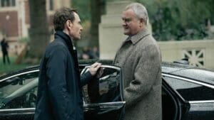 Michael Fassbender and Hugh Bonneville in The Agency