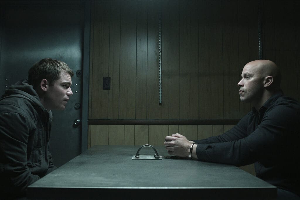 (L to R) Gabriel Basso as Peter Sutherland, Berto Colon as Solomon in episode 207 of The Night Agent.