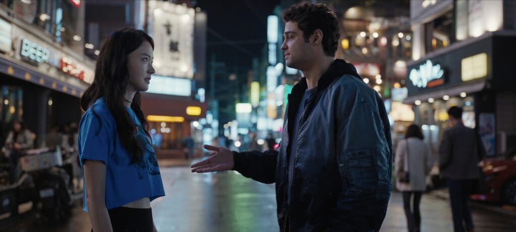 (L to R) Shin Do-hyun as Yoo Jin Lee, Noah Centineo as Owen Hendricks in Episode 201 of The Recruit.