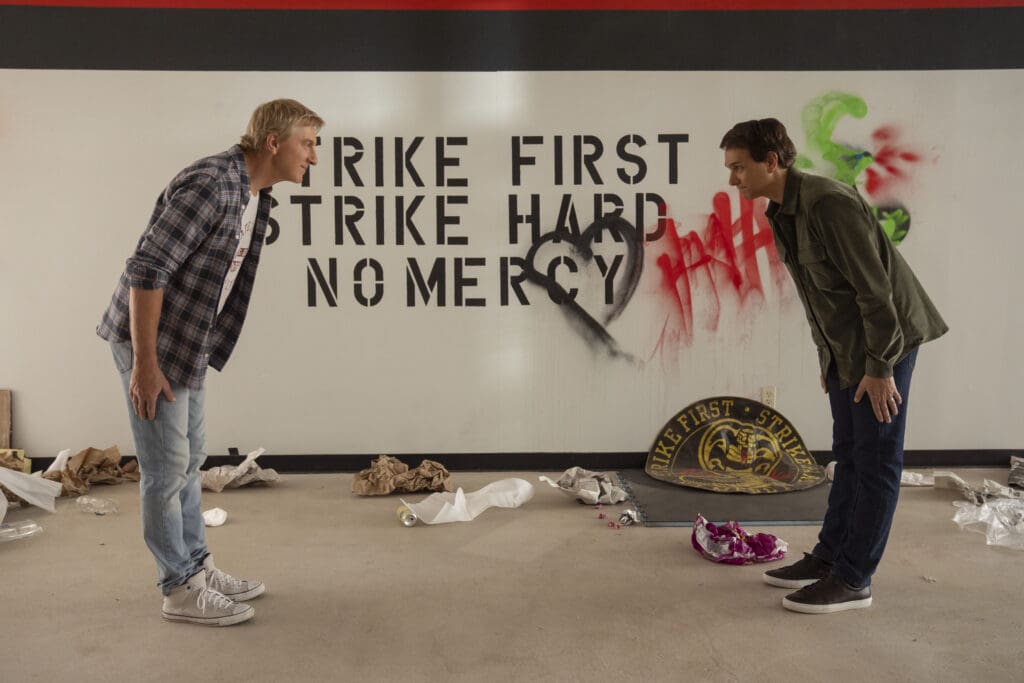 (L to R) William Zabka as Johnny Lawrence, Ralph Macchio as Daniel LaRusso in Cobra Kai.