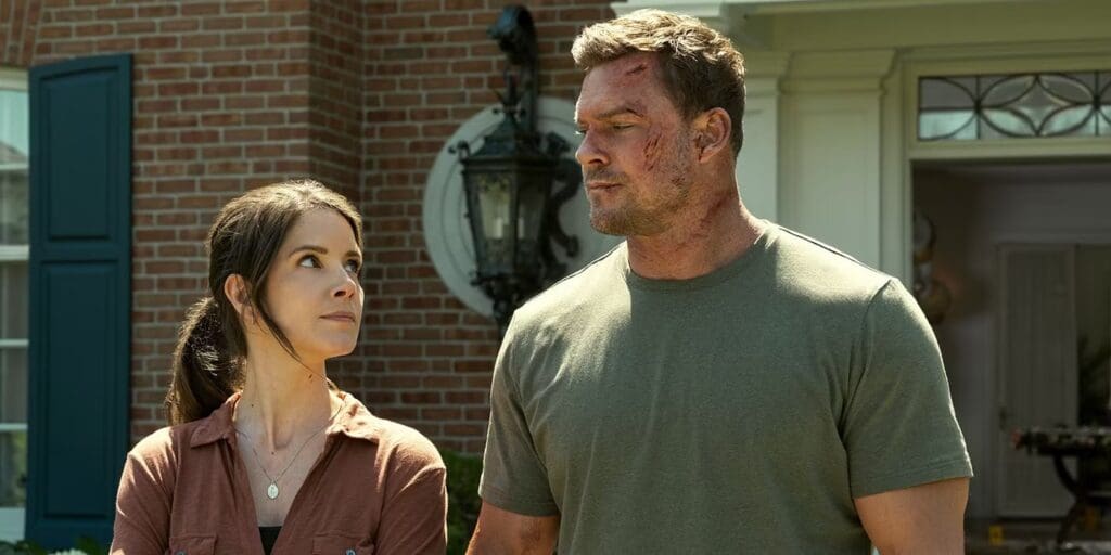 Sonya Cassidy and Alan Ritchson in Reacher Season 3