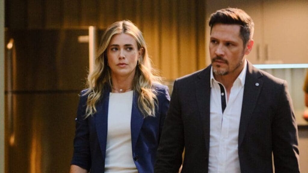 Melissa Roxburgh and Nick Wechsler in The Hunting Party