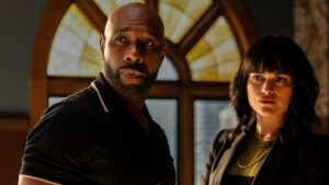 Pictured (L-R): Morris Chestnut as Dr. John Watson and Eve Harlow as Dr. Ingrid Derian Photo: Eduardo Araquel/CBS ©2024 CBS Broadcasting, Inc. All Rights Reserved.