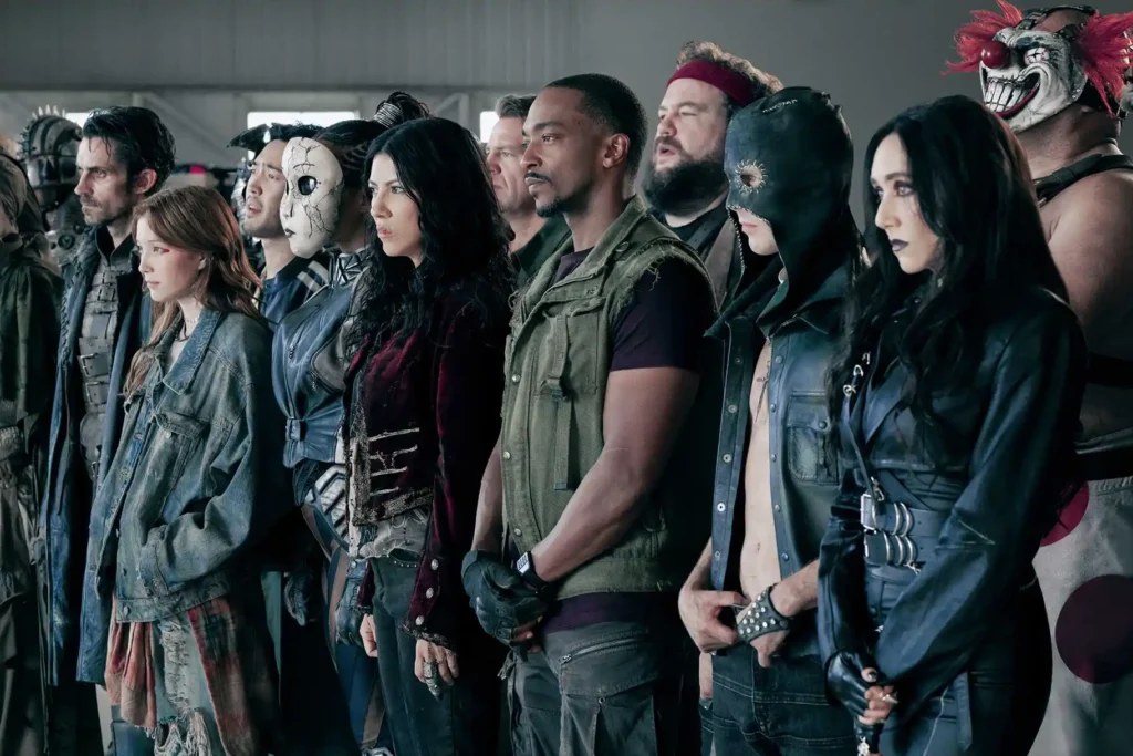 (l-r) Richard De Klerk, Saylor Bell Curda, Andre De Kim, Tiana Okoye, Stephanie Beatriz, Johnno Wilson, Anthony Mackie, Mike Mitchell, Tyler Johnston, Patty Guggenheim, Joe Seanoa