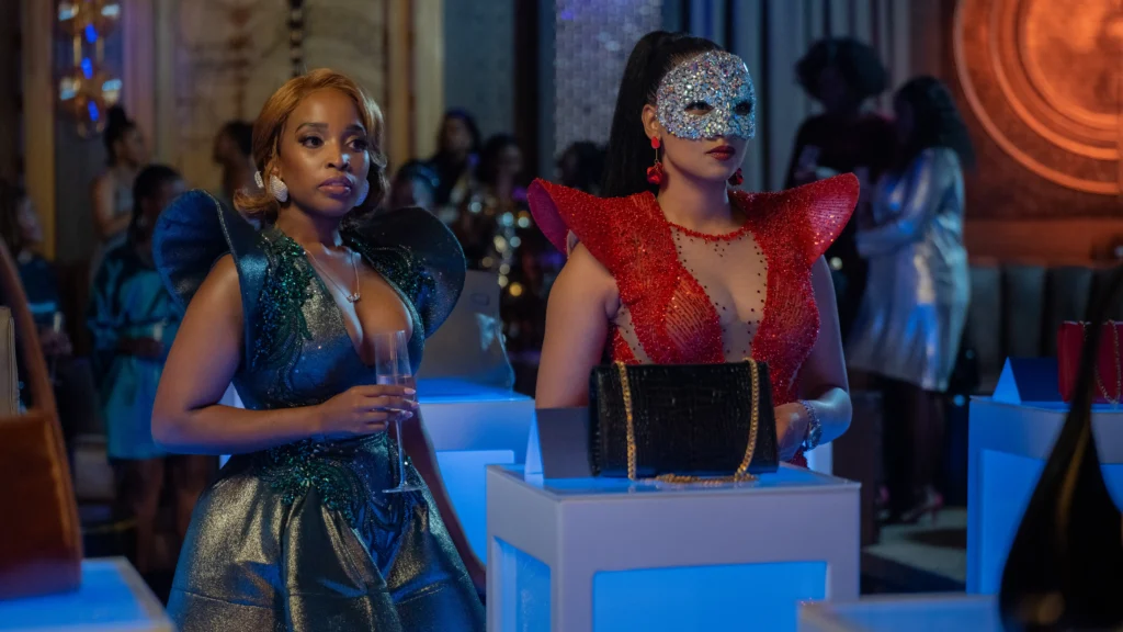 (L to R) Cindy Mahlangu as Pinky/Pulane Nkosazana Zwane, Jo-Anne Reyneke as B.K/Bhabekile Msinga in Bad Influencer.