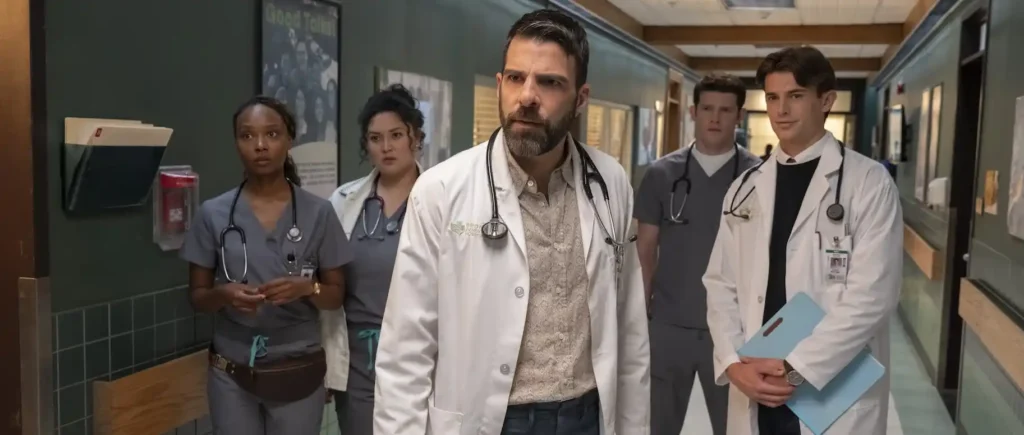 Ashleigh LaThrop, Aury Krebs, Zachary Quinto, Alex MacNicoll, and Brian Altemus in Brilliant Minds Season 2