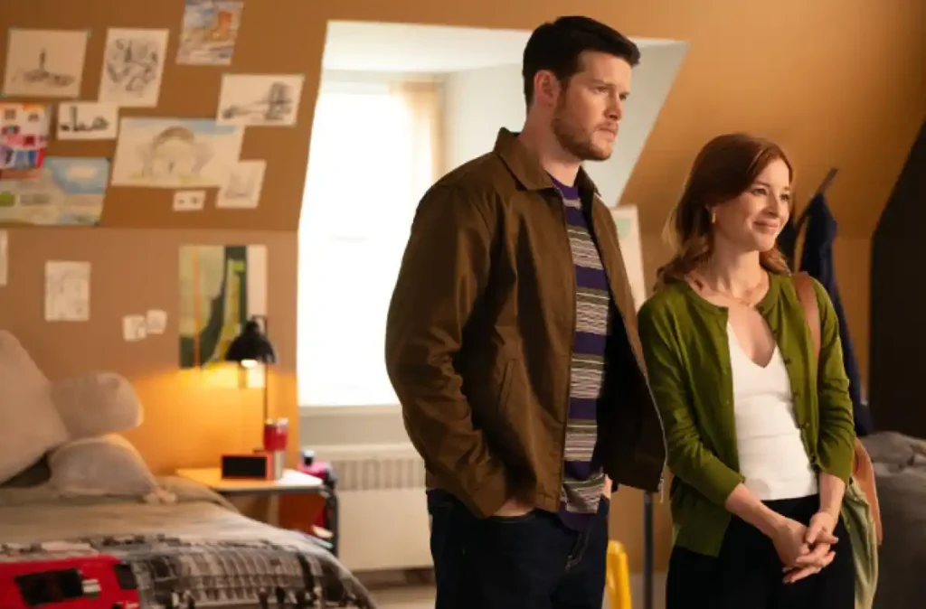 Alex MacNicoll and Stacey Farber in Brilliant Minds Season 2