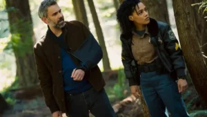 Rossif Sutherland and Bethany Brown in Murder in a Small Town Season 2