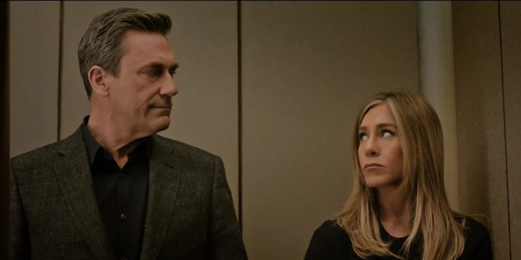 Jon Hamm and Jennifer Aniston in The Morning Show Season 4