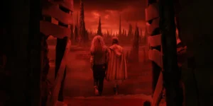 (L to R) Sadie Sink as Max Mayfield and Nell Fisher as Holly Wheeler in Stranger Things: Season 5.