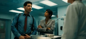 (L to R) Jon Bernthal as Detective Jack Harper and Sunita Mani as Priya in Episode #102 of His & Hers.