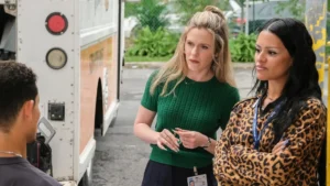 Harriet Dyer and Gigi Zumbado in DMV