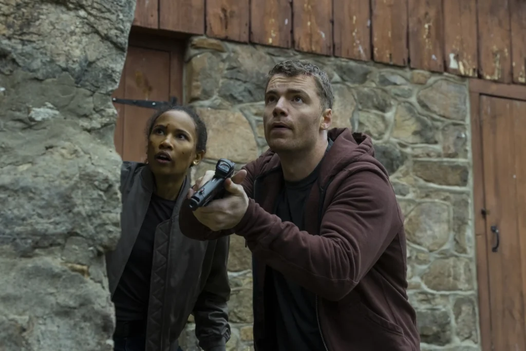 (L to R) Fola Evans-Akingbola as Chelsea Arrington, Gabriel Basso as Peter Sutherland in episode 310 of The Night Agent.