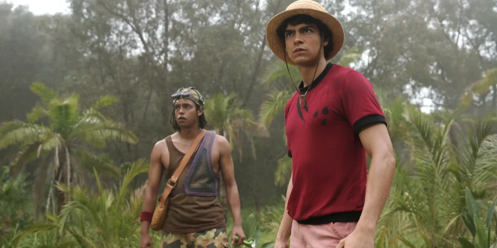(L to R) Jacob Romero as Usopp, In?aki Godoy as Monkey D. Luffy in season 2 of One Piece