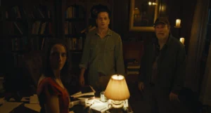 Kate O’Flynn, Matthew Rhys and Stephen Root in Widow's Bay