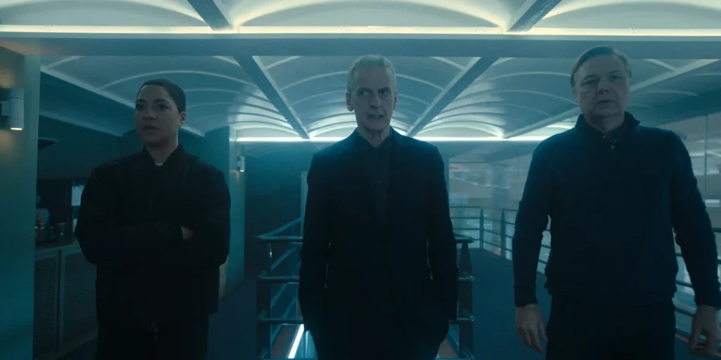 Cush Jumbo, Peter Capaldi and Shaun Dooley in Criminal Record Season 2