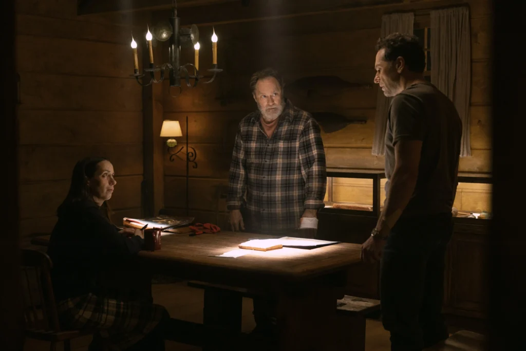 Kate O’Flynn, Stephen Root and Matthew Rhys in Widow's Bay