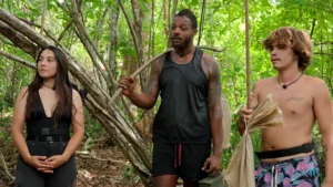 Leiya Pillitteri, Wes Saunders and Braxton Fish standing together in Team Charlie in Outlast: The Jungle (Season 3)