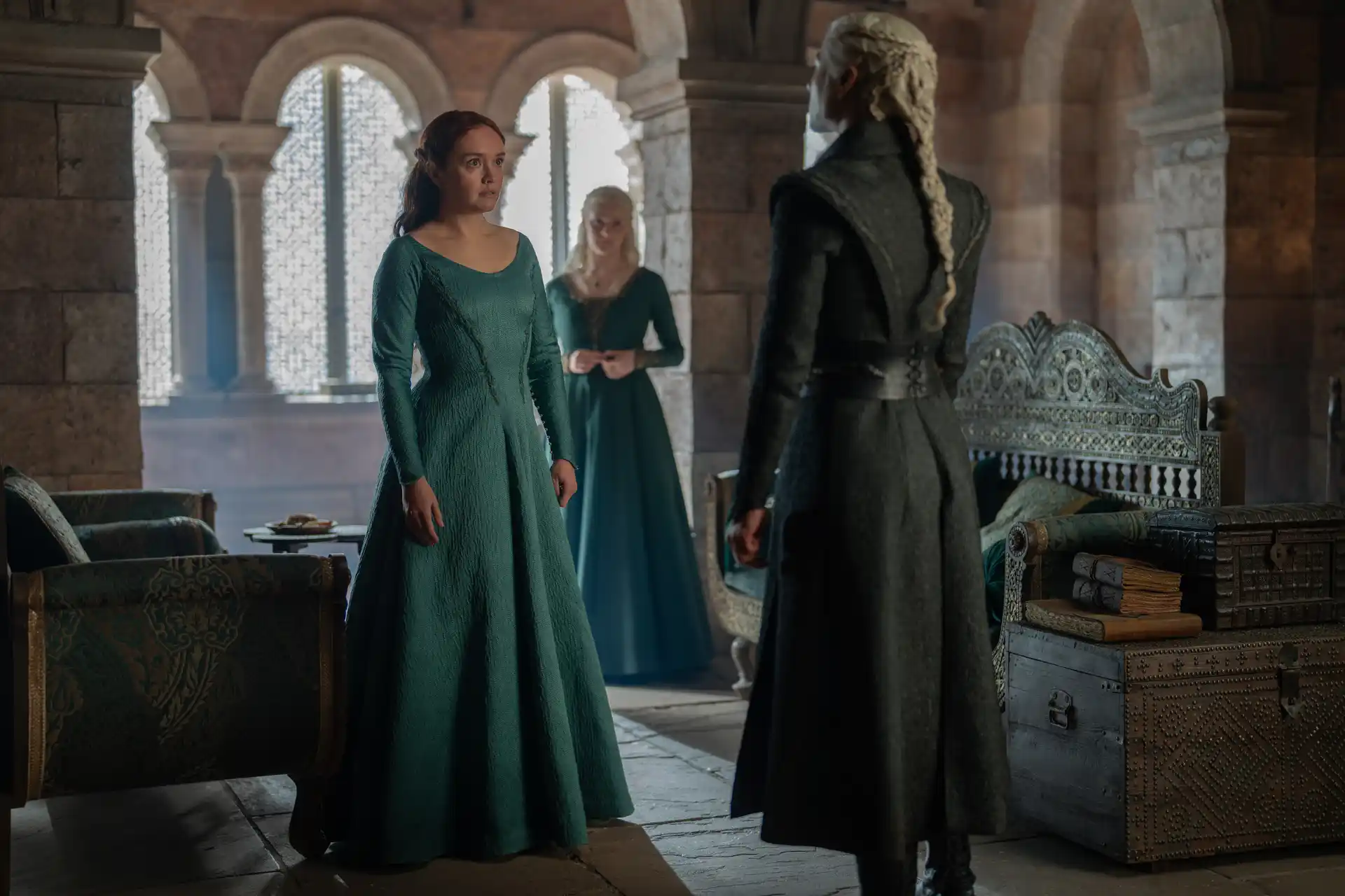 Olivia Cooke, Phia Saban, and Emma D'Arcy in House of the Dragon Season 3