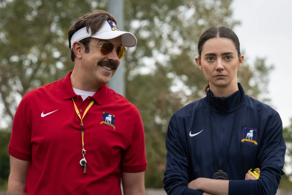 Jason Sudeikis and Tanya Reynolds in Ted Lasso Season 4