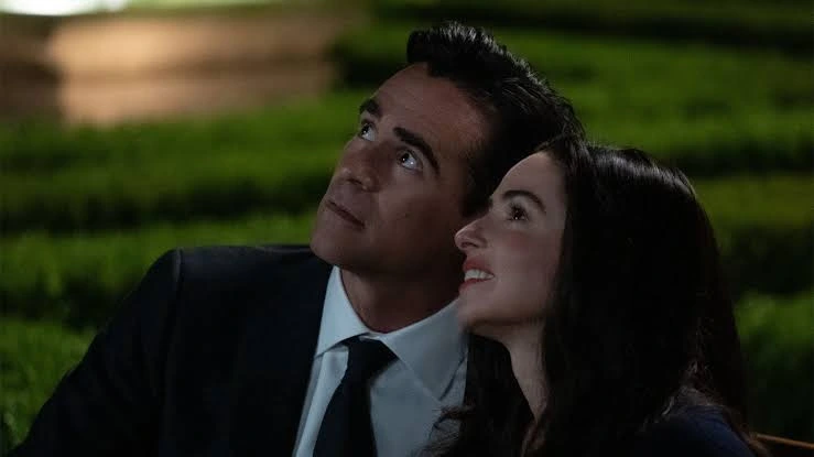 Colin Farrell as John Sugar and Laura Donnelly as Charlotte looking up at the sky together in Sugar Season 2